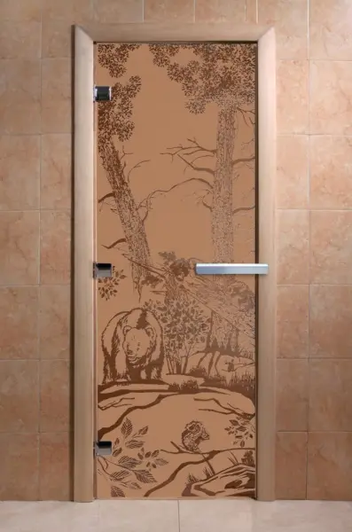 Дверь для сауны DoorWood Мишки, 700мм х 1900мм, без порога, бронза матовая, коробка ольха