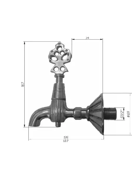 Кран латунный для хамама и бани, цвет хром, 132