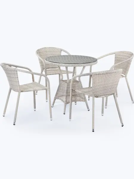 Обеденная группа плетеной мебели из искусственного ротанга T705ANT/Y137C-W85 Latte, 4 кресла и столик