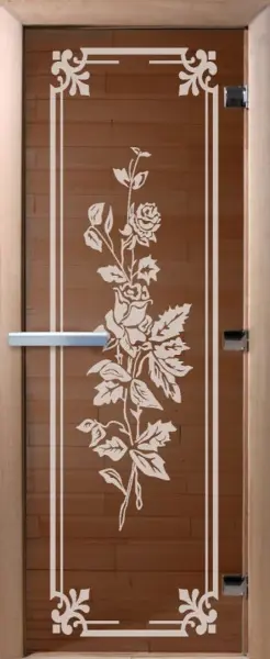 Дверь для сауны DoorWood Розы, 700мм х 1900мм, без порога, бронза, коробка ольха