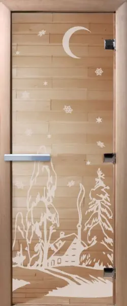 Дверь для сауны DoorWood Зима, 700мм х 1900мм, без порога, прозрачная, коробка ольха