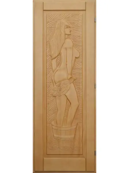 Дверь для бани деревянная DoorWood Девушка, 700мм х 1900мм, с порогом, кавказкая липа