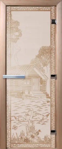 Дверь для сауны DoorWood Банька в лесу, 600мм х 1800мм, без порога, сатин, коробка ольха