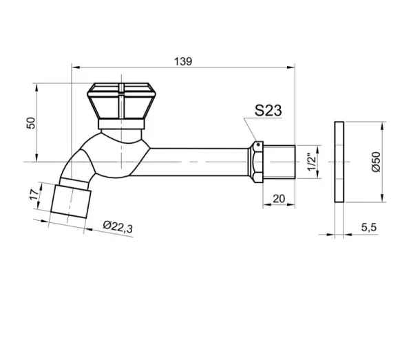 Кран латунный для хамама, цвет бронза, 21596/1