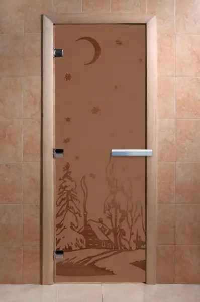 Дверь для сауны DoorWood Зима, 700мм х 1900мм, без порога, бронза матовая, коробка ольха