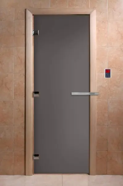 Дверь для сауны DoorWood Графит матовый, 800 х 2000 мм, без порога, серое матовое, коробка ольха