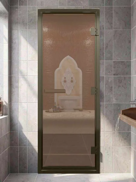 Дверь DoorWood бронза для хамама, 700 х 1900 мм, бронзовый профиль, с коробкой, стекло бронза