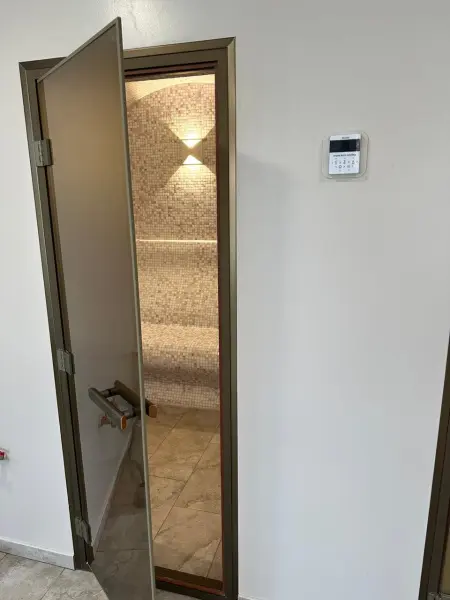 Дверь DoorWood бронза для хамама, 700 х 1900 мм, бронзовый профиль, с коробкой