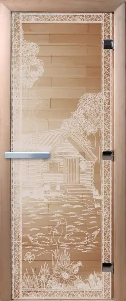 Дверь для сауны DoorWood Банька в лесу, 700мм х 1900мм, без порога, прозрачная, коробка ольха