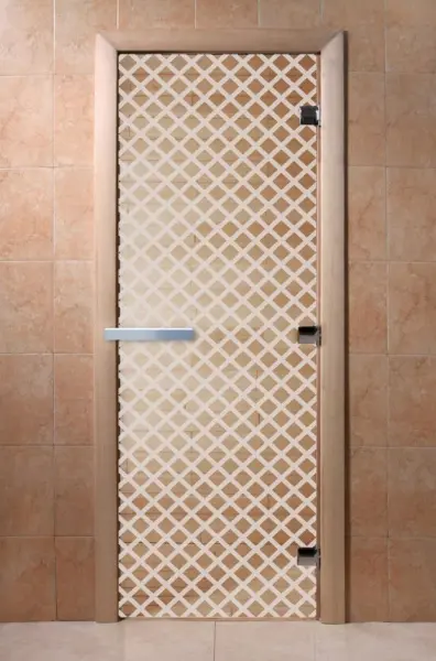 Дверь для сауны DoorWood Мираж, 800мм х 2100мм, без порога, прозрачная, коробка ольха