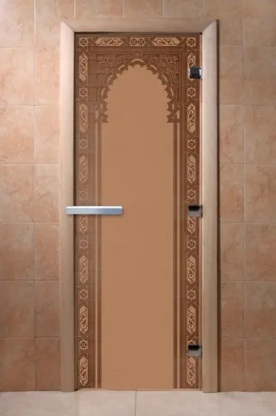 Дверь для сауны DoorWood Восточная Арка, 700мм х 1900мм, без порога, бронза матовая, коробка ольха