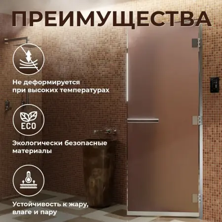 Стеклянная дверь DoorWood бронза матовая, 600 мм х 2000 мм, для хамама и бани