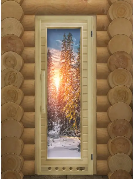 Дверь для сауны DoorWood с фотопечатью Элит Люкс Зима, 730мм х 1850мм, с порогом, коробка липа