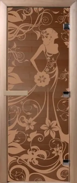 Дверь для сауны DoorWood Девушка в цветах, 600мм х 1800мм, без порога, бронза, коробка ольха