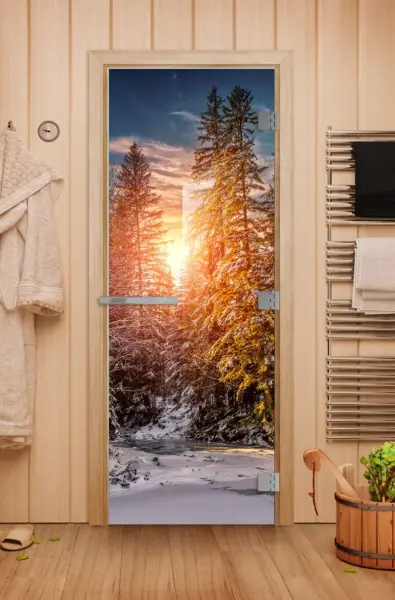 Дверь для сауны DoorWood Эталон, с фотопечатью 700 х 1900 мм, без порога, коробка осина