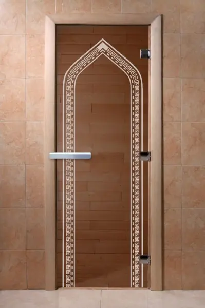 Дверь для сауны DoorWood Арка, 700мм х 1900мм, без порога, бронза, коробка ольха