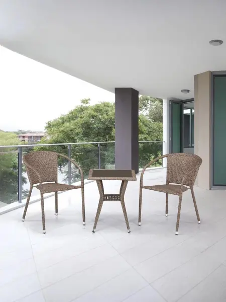 Комплект плетеной мебели из искусственного ротанга Афина T25B/Y137C-W56 Light brown - цвет светло коричневый, стол и 2 кресла.