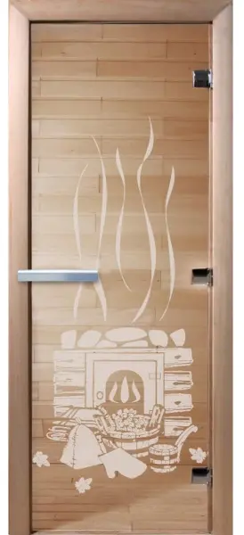Дверь DoorWood с рисунком Банька, 700 х 1900 мм, без порога, прозрачная, коробка ольха