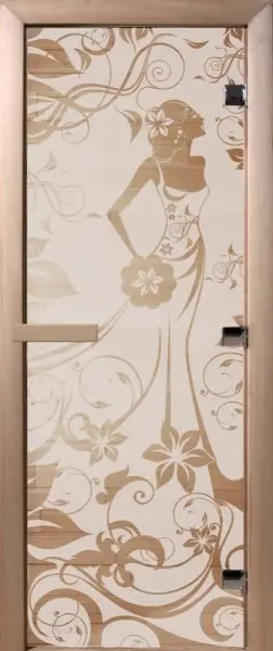 Дверь для сауны DoorWood Девушка в цветах, 700мм х 2100мм, без порога, сатин, коробка ольха