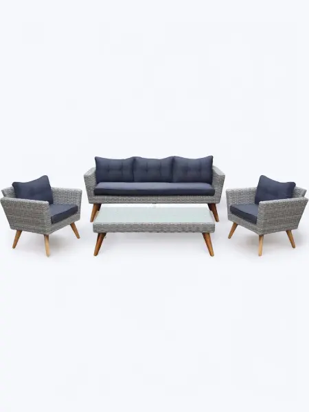 Комплект плетеной мебели из искусственного ротанга AFM-605G Grey, серый цвет - 3хместный диван, журнальный столик и 2 кресла