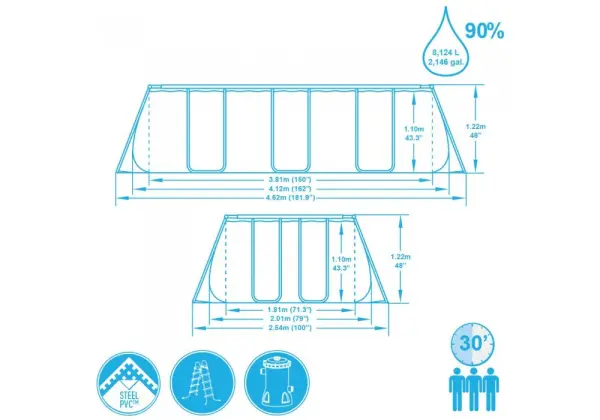 Каркасный бассейн Bestway 412х201х122см, фильтр-насос и лестница в комплекте, 56456