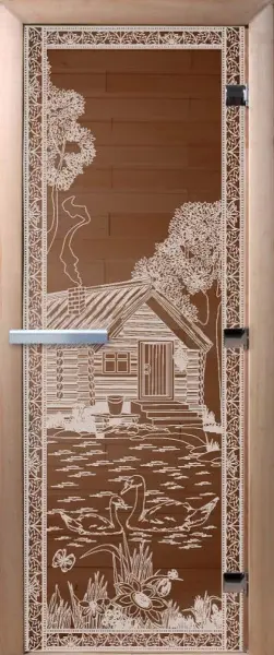 Дверь для сауны DoorWood Банька в лесу, 600мм х 1800мм, без порога, бронза, коробка ольха