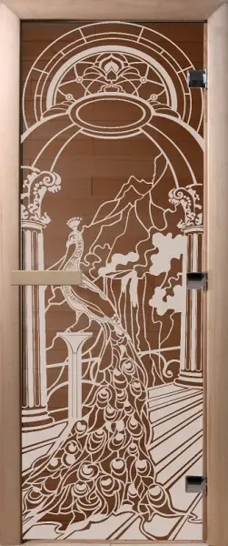 Дверь для сауны DoorWood Жар-птица, 700мм х 1700мм, без порога, бронза, коробка ольха