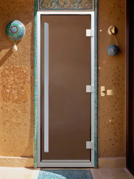Стеклянная дверь DoorWood Prestige (Престиж) для хамам 700 мм х 1900 мм, бронза матовая,коробка алюминий