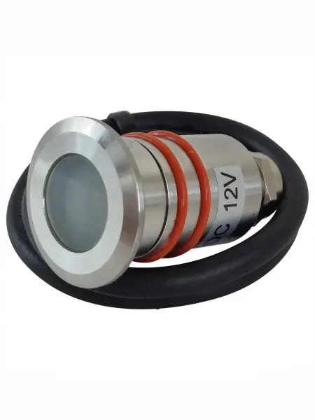 Светодиодный точечный светильник (освещение) для бани в парную Steam & Water, d=32mm, цвет сталь, дубовая накладна