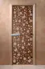 Дверь для сауны DoorWood Цветы и бабочки, 600мм х 1800мм, без порога, бронза, коробка ольха