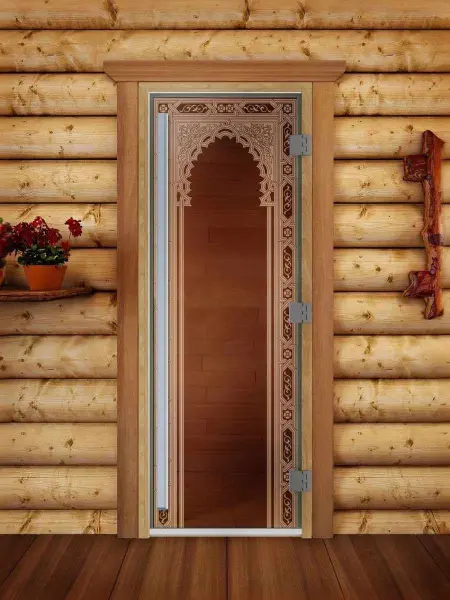 Дверь для сауны DoorWood Престиж Восточная Арка, 700мм х 1900мм, с порогом, бронза, коробка ольха