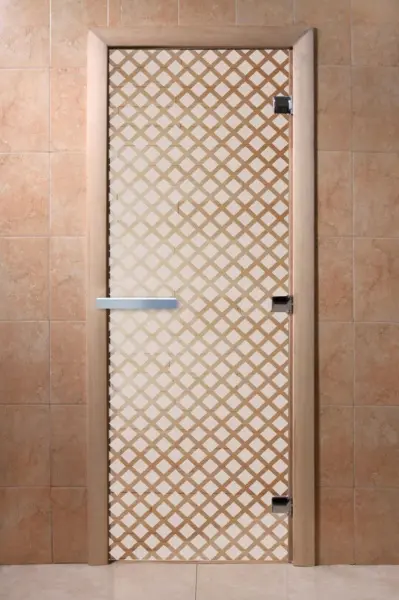 Дверь для сауны DoorWood Мираж, 700мм х 1900мм, без порога, сатин, коробка ольха