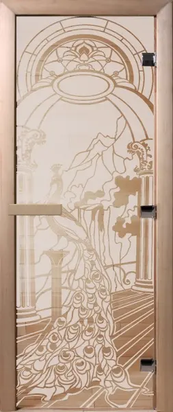 Дверь для сауны DoorWood Жар-птица, 700мм х 1700мм, без порога, сатин, коробка ольха