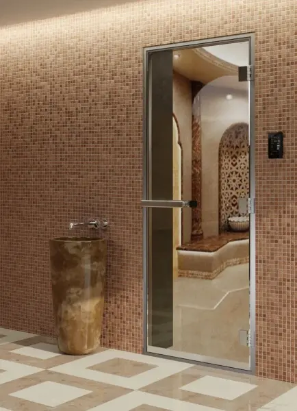 Дверь DoorWood для хамама, 700 х 1800 мм, стекло прозрачное, коробка алюминий