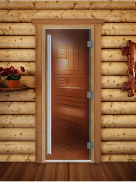 Дверь для сауны DoorWood Престиж PRO, 700 х 1900 мм, с порогом, бронза, коробка ольха