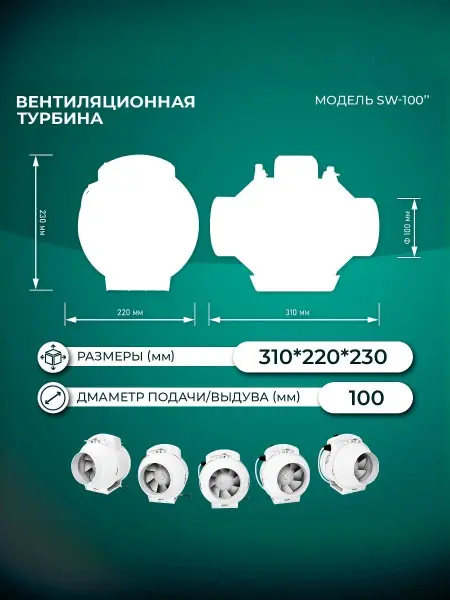 Вентилятор для хамама канальный Steam & Water 100