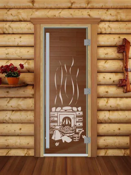 Дверь для сауны DoorWood Престиж Банька, 700мм х 1900мм, с порогом, бронза, коробка ольха