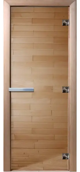 Стеклянная дверь для бани и сауны DoorWood прозрачная, 700 х 1900 мм, без порога, коробка ольха
