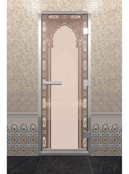 Дверь для турецкой парной DoorWood 700мм х 1900мм, восточная арка, бронза матовая
