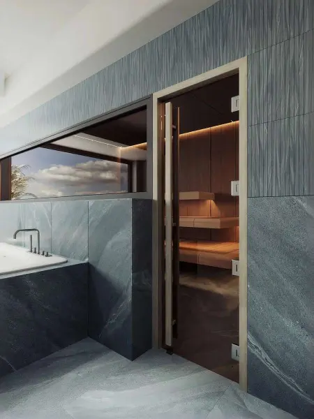 Дверь для сауны DoorWood Престиж Legend, 800мм х 2000мм, маятниковая, бронза, коробка дуб