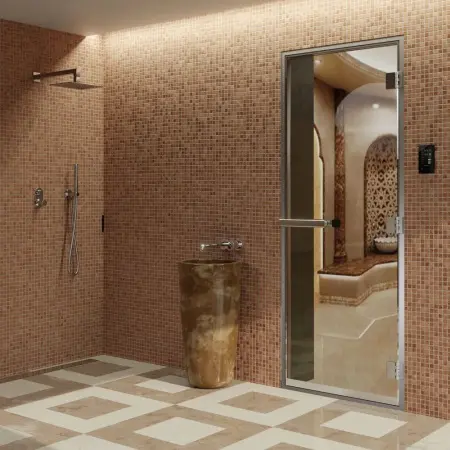 Дверь DoorWood для хамама, 700 х 1800 мм, стекло прозрачное, коробка алюминий