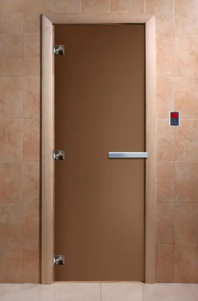Дверь для сауны DoorWood, 700мм х 1900мм, без порога, бронза матовая, коробка ольха