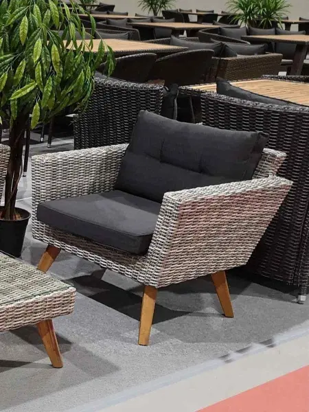 Комплект плетеной мебели из искусственного ротанга AFM-605G Grey, серый цвет - 3хместный диван, журнальный столик и 2 кресла