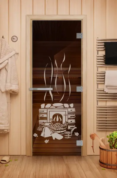 Дверь для бани и сауны DoorWood Эталон Банька, 700 х 1900 мм, без порога, бронза, коробка осина