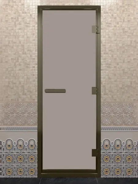 Стеклянная дверь DoorWood сатин для хамама, 700 х 1900 мм, бронзовый профиль,с коробкой