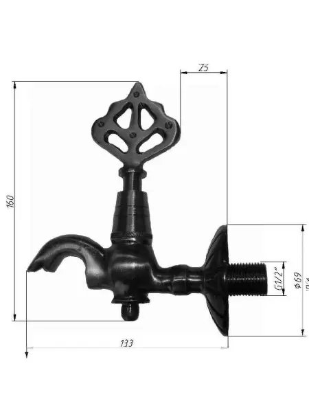 Кран латунный для хамама, цвет латунь, 09