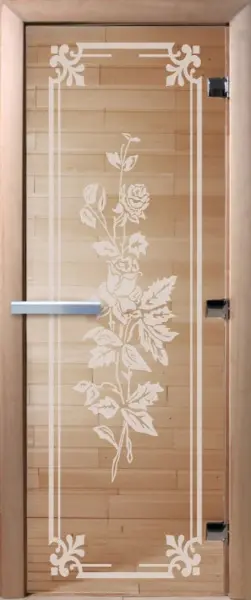 Дверь для сауны DoorWood Розы, 700мм х 1900мм, без порога, прозрачная, коробка ольха