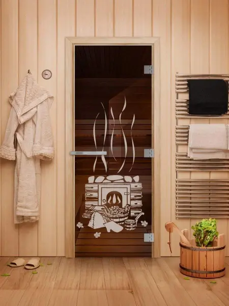 Дверь для сауны DoorWood Эталон Банька, 800 х 2000 мм, без порога, бронза, коробка осина