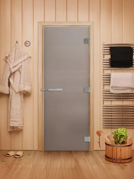 Дверь для сауны DoorWood Эталон, 800 х 2000 мм, без порога, сатин, коробка осина