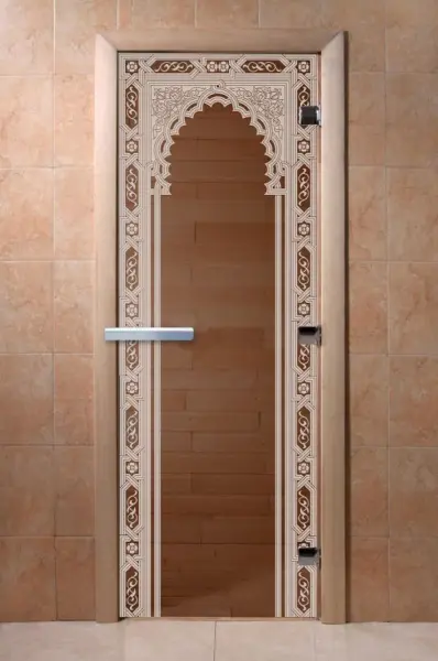Дверь для сауны DoorWood Восточная Арка, 600мм х 1800мм, без порога, бронза, коробка ольха